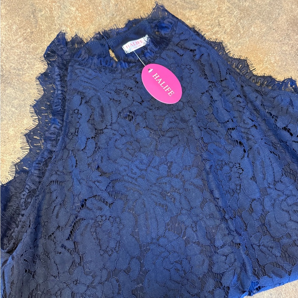 Halife Navy Lace Top Large NWT